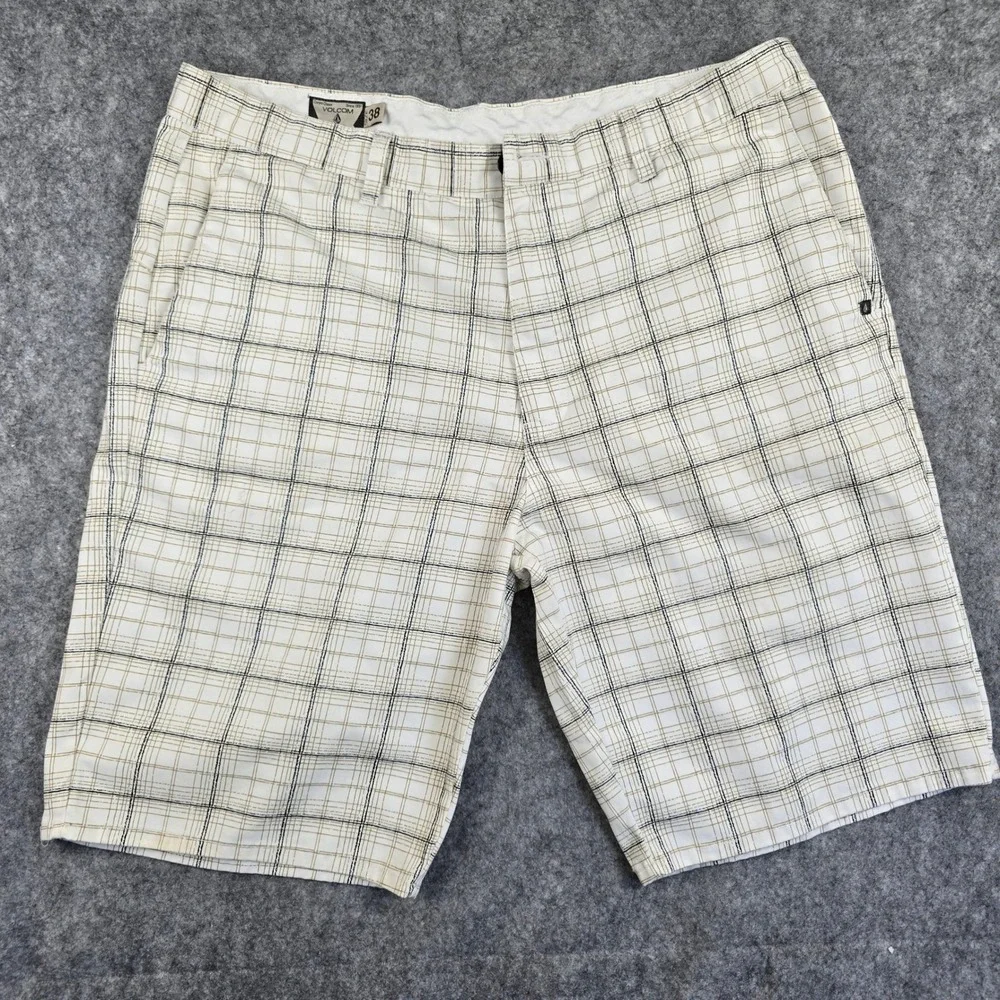 Volcom Vmonty Shorts Mens 38 White Plaid Regular Fit Skate Chino Short